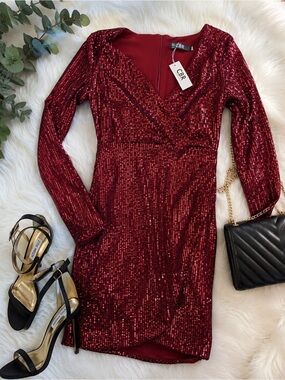 CBR Exclusive Red Sequin Wrap Dress Size Small NWT -E